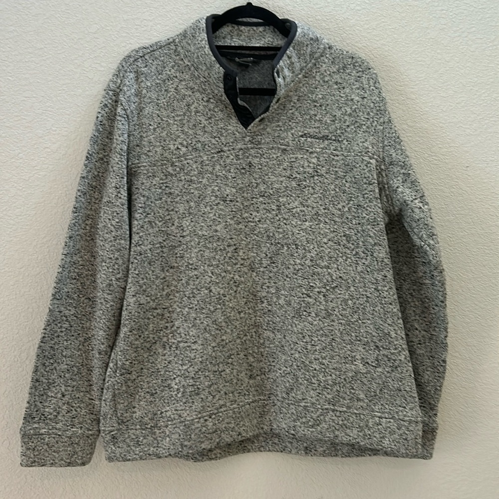 Eddie Bauer Gray and White Speckled Quarter Button Up Sweater Size XL